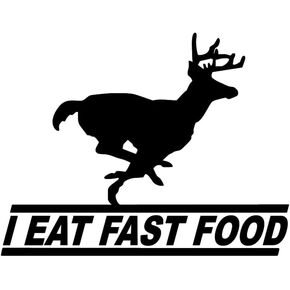 I eat Fast Food Deer Sticker- 5" Decal (Black)- Buck Hunter, Running Deer, Deer Hunter, Antlers, Huntin, Hunting Sticker SIX803B