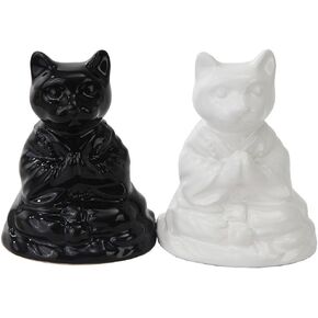 Attractives Buddha Cats Meditating Ceramic Magnetic Salt Pepper SHAKERS