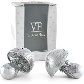 Vagabond House Pewter Mushroom Salt and Pepper Shaker Set 2 inch Wide x 2.5 inch Tall