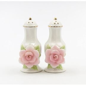 Cosmos Gifts 21027 Pink Rose Jar with Gold Trim Salt and Pepper Shaker