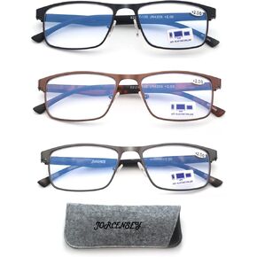 3 Pack Reading Glasses for Men with Blue Light Blocking Stylish Metal Frame Readers +1.50