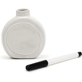DEMDACO Write On Classic White Round 3.5 x 6 Stoneware Small Dry Erase Vase with Marker