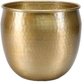 Serene Spaces Living Gold Brass Look Vintage Aluminum Vase - Perfect Decorative Accent for Plants, Weddings, and Events, Metallic Pot for Home, Large, Measures 10.75" Diameter and 9.75" Tall