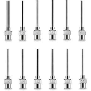 12IN1 إبرة مسطحة صناعية من الفولاذ المقاوم للصدأ، إبرة توزيع معدنية كاملة، موزع حقنة، إبر حادة (8/10/11/12/13/14/15/16/17/18/19/20 جم) in Kuwait