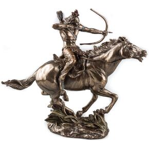 MALSA wu Mohican Warrior Statue on Horseback Shooting Arrow Sculpture Figurine