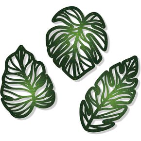Zzbakress 3 Pcs Wooden Palm Leaves Wall Art Tropical Leaf Wall Art Natural Plant Wall Decor Tropical Plant Wall Sculptures for Living Room Kitchen Bedroom Garden (Farmhouse, Leaves-A)