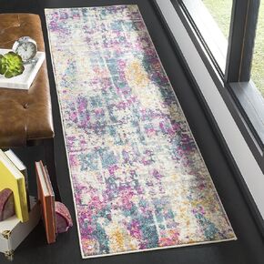 SAFAVIEH Madison Collection Runner Rug - 2'3" x 10', Ivory & Blue, Modern Boho Abstract Design, Non-Shedding & Easy Care, Ideal for High Traffic Areas in Living Room, Bedroom (MAD143B)