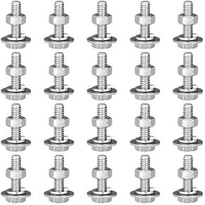 Therwen 20 Set Stainless Steel Hex Head Screws Bolts, Nuts, Flat Lock Washers, Thick Stainless Steel Bolts and Nuts, Fully Threaded by Bolt (1/4-20x1")