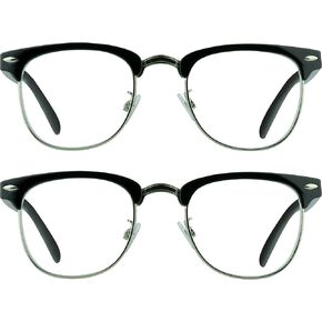 proSPORT Combo Reading Glasses +2.00 Black Silver Frame Horn Rimmed Vintage Classic Semi Rimless Unisex