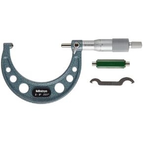 Mitutoyo 115-153 Spherical Face Micrometer, Ratchet Stop, 0-1" Range, 0.0001" Graduation, +/-0.00015" Accuracy, Flat Spindle