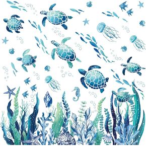 decalmile Under The Sea Seaweed Wall Decals Sea Turtle Ocean Grass Jellyfish Wall Stickers Baby Nursery Bedroom Bathroom Wall Decor