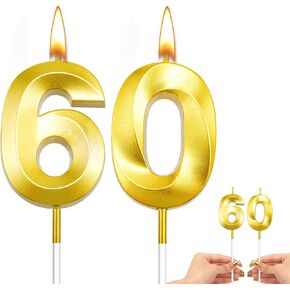 60th Birthday Candles Silver 60th Birthday Cake Topper Happy 60th Birthday Decorations Number Candles for Cake 60th Birthday Decorations for Him Her Silver Birthday Candle Candles for Cake Candles