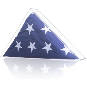 Flag Display Case for5' x 9.5'American Flag,Acrylic Flag Holder for Burial Flag Wall Mount or Standing,Flag Case Organizer for American Veterans Memorial Burial Flag Military Flag,Triangle Shadow Box