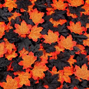 Giegxin 500 Pcs Artificial Fall Maple Leaves Fake Autumn Leaf 2 Assorted Colors Faux Maple Leaves Decor for Thanksgiving Halloween Home Table Decor Party Art Scrapbooking Craft