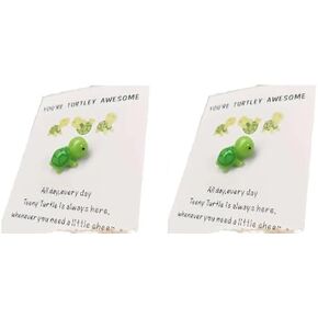 2Pcs Handmade Emotional Support You're Turtley Awesome, Turtle Motivational Gift, Cute Mini Green Turtle Decoration, Lovely Turtle Shaped Card Friendship Gift A Card With A Turtle Ornament Home Décor