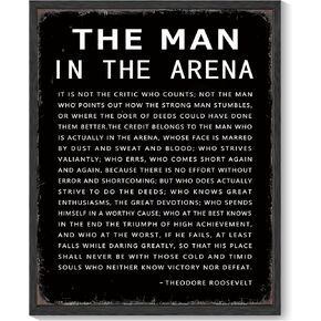 Inspirational Wall Decor the Man in the Arena Motivational Quote Sayings Prints Art Encouraging Positive Posters Office Home Decor 8x10 Inch - Black Framed