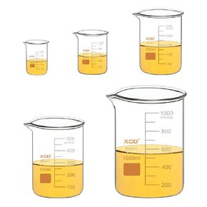 Borosilicate Glass Beaker Set, Combo Pack Graduated Low Form Griffin Beakers in 5 Sizes (50ml, 100ml, 250ml, 500ml, 1000ml)