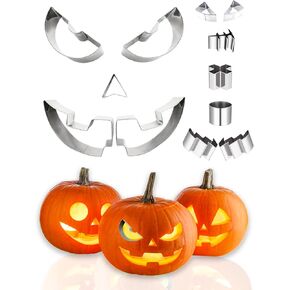 مجموعة نحت اليقطين للهالوين 12 قطعة من أدوات نحت اليقطين سهلة احترافية لنحت اليقطين وقواطع البسكويت استنسل للعائلة والكبار in Kuwait