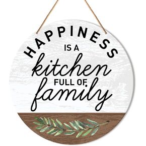 Kitchen Sign Decor for Wall, Kitchen Hanging Sign Decor Farmhouse Wall Decoration Wood Sign for Dining Room, Housewarming Kitchen Gift for Mom Family, Happiness Is a Kitchen Full of Family