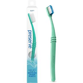 Preserve Ocean Plastic Initiative (POPi) Adult Toothbrush, Made in USA from Recycled Ocean Plastic, Neptune Green, Soft, 6 Count