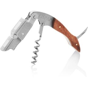 Wine Opener - Professional Corkscrew Wine Opener with Foil Cutter & Cap Remover - Double Hinged Wine Bottle Opener - Manual Wine Key for Servers, Waiters, Bartenders & Home Use - Rosewood