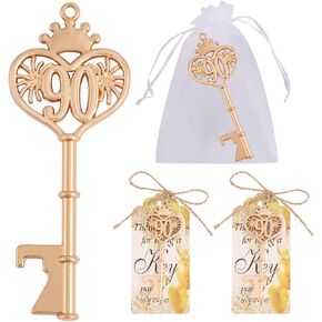 90 Birthday Party Favors Key Bottle Opener, 90th Beer Opener Keychain Favors for Guests with Organza Bags and Thank You Cards,Beer Keychain Bottle Openers for Birthday Decoration Supplies