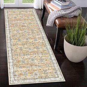 Ileading Vintage Boho Floral Runner Rug 2x6 Non Slip Kitchen Floor Mat Machine Washable Hallway Carpet Non-Shedding Soft Faux Wool Throw Rug for Entryway Laundry Bedroom Livingroom(Pink)