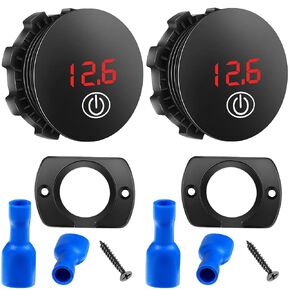 2 Pieces DC 5-48V Car LED Display Voltmeter Waterproof Digital Voltage Gauge Meter with Touch Switch for Boat Marine Vehicle Motorcycle Truck ATV UTV (Blue Light)