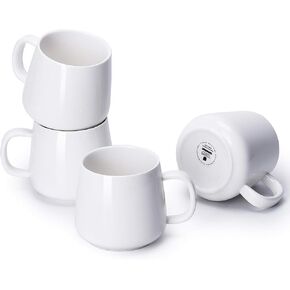Teocera Porcelain Coffee Mugs Set of 4-12 Ounce Cups with Handle for Hot or Cold Drinks like Cocoa, Milk, Tea or Water - Smooth Ceramic with Modern Design, White
