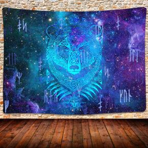 UHOMETAP Viking Bear Tapestry Mysterious Viking Runes Tapestry Wall Hanging Trippy Space Starry Sky Tapestry for Beach Bedroom Living Room Home Decor 80x60 Inches GTWYUH322