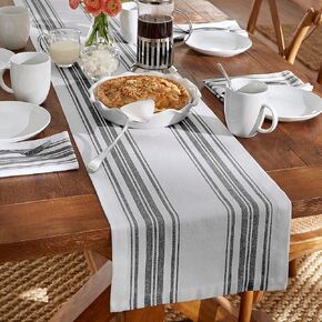 Elrene Home Fashions Living Homestead Stripe Table Runner, Farmhouse Kitchen Decor for Holiday or Everyday Use, 13" x 70", Gray/White