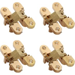 4 Pack Hidden Hinge Invisible Hinge for Cabinet Door, Zinc Alloy Hidden Door Hinge 180 Degree Swing Hinges for Wooden Box Front Door, 0.61'' Leaf Width, 2-3/8" Leaf Height, Gold