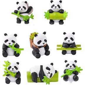 8Pcs Miniature Panda Figurines Resin Panda Statue Sculpture Landscape Decoration Mini Animals Miniature Figurines for Fairy Gardens, Micro Landscapes, Moss, Office Home Cake Decorations