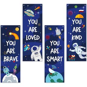 4 Pcs Outer Space Wall Decor Wooden Sign, Astronauts Bedroom Decor For Boys, Galaxy Theme Wooden Hanging Sign, Inspirational Wall Art For Boys Room Toddler Kids Bedroom Nursery Decorations, A25