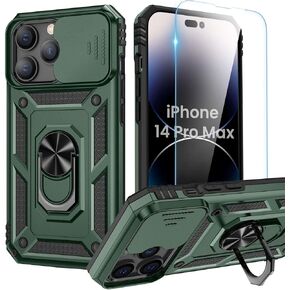 Goton Compatible for iPhone 16 Pro Max Case with Screen Protector - Slide Camera Cover Protective Phone Case with Ring Stand, Heavy Duty Shockproof Rugged Bumper for iPhone 16 Promax Accessories