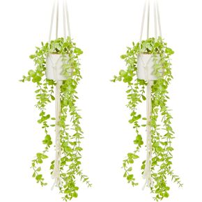 Juvale 2 Pack Artificial Eucalyptus, Fake Hanging Plants with Macrame Hanger and White Ceramic Pot for Home Decor (31 in)