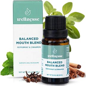 Wellnesse Concentrated Organic Mouthwash with Organic Peppermint Oil and Cinnamon Leaf Oil, Alcohol-Free Natural Mouthwash-Freshens Breath - Oral Care, Oil Pulling Mouthwash, Balanced Mouth Blend