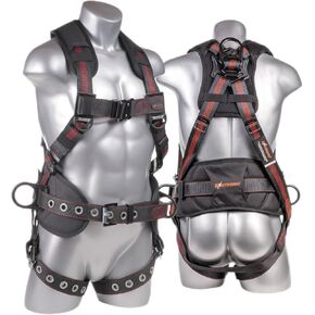 UFH10332G Kapture Epic+ 5-Point Full Body Harness, Waist Pad w/Removable Tool Belt, Back/Shoulder Pad, Enhanced Dorsal D-Ring, 2 Side D-Rings, QC Chest, TB Legs, ANSI, 2XL-3XL, Black/Red