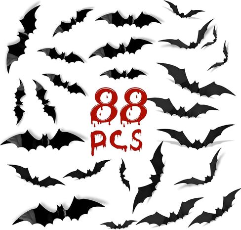 Halloween Decorations 3D Bats 88 Pcs Wall Stickers,Halloween Decor Home Window Decoration Set, PVC Decorative Scary Bats,Halloween Decor Wall Decal Stickers in Saudi Arabia