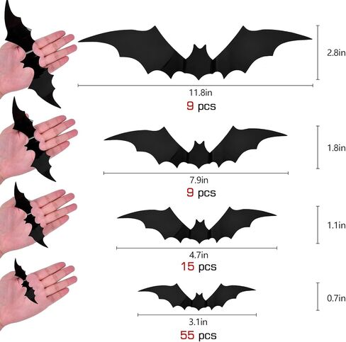 Halloween Decorations 3D Bats 88 Pcs Wall Stickers,Halloween Decor Home Window Decoration Set, PVC Decorative Scary Bats,Halloween Decor Wall Decal Stickers in Saudi Arabia