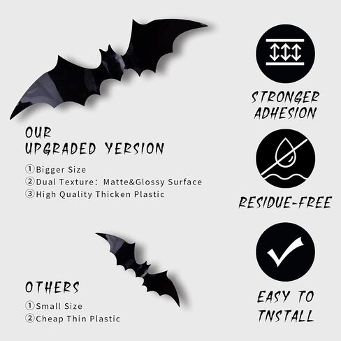 Halloween Decorations 3D Bats 88 Pcs Wall Stickers,Halloween Decor Home Window Decoration Set, PVC Decorative Scary Bats,Halloween Decor Wall Decal Stickers in Saudi Arabia