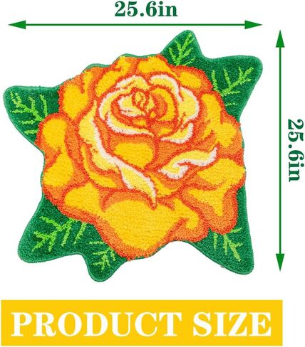Yellow Bathroom Rugs Cute Rose Flower Shaped Bath Mat Green Leaf Decor Bath Rug Non Slip Floor Door Carpet Microfiber Bathmat Absorbent Washable Bathtub Mats for Shower Tub for Bathroom 25.6"x 25.6'' in Kuwait