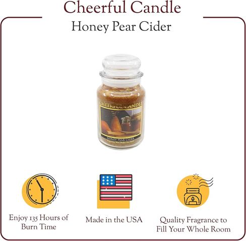 A Cheerful Giver - Honey Pear Cider Scented Glass Jar Candle (24 oz) with Lid & True to Life Fragrance Made in USA in Kuwait