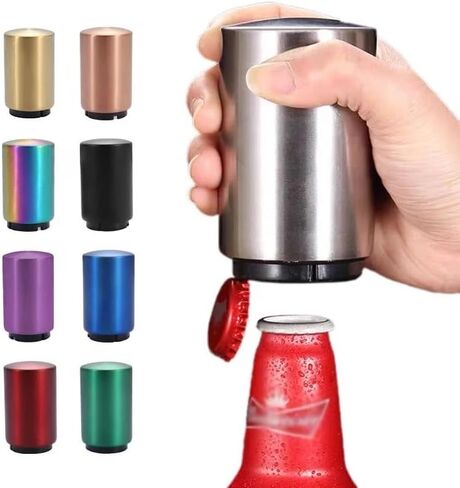 Premium Beer Bottle Opener,Automatic Bottle Openers, Stainless Steel Push Down Beer Opener, No Damage to Bottle Cap with Magnet,Portable Pop the Top Bottle Opener for Home Bars Camping Party (Rainbow) in Saudi Arabia