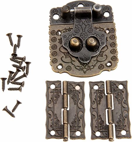 dophee 1 قطعة صندوق النقش الزخرفية غلق بمشبك قفل مزلاج و 2 قطعة مفصلات صغيرة مع مسامير تركيب لصندوق المجوهرات صندوق خشبي صغير صندوق ألعاب صندوق الصدر مجموعة أدوات بيت الدمية in Kuwait