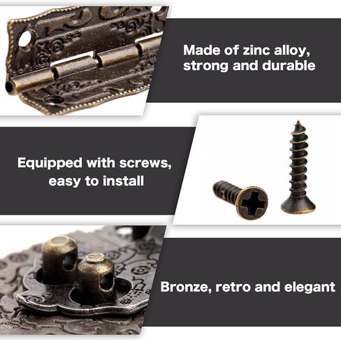 dophee 1 قطعة صندوق النقش الزخرفية غلق بمشبك قفل مزلاج و 2 قطعة مفصلات صغيرة مع مسامير تركيب لصندوق المجوهرات صندوق خشبي صغير صندوق ألعاب صندوق الصدر مجموعة أدوات بيت الدمية in Kuwait