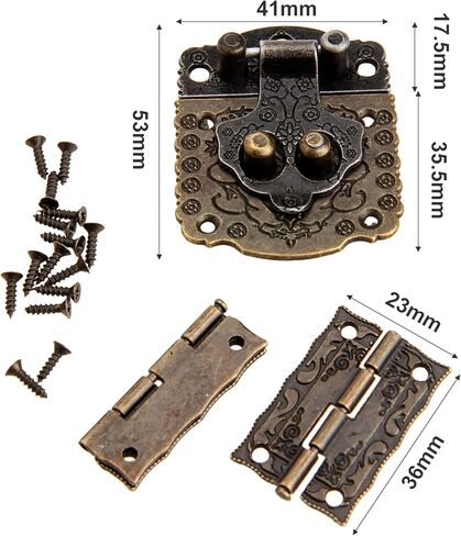dophee 1 قطعة صندوق النقش الزخرفية غلق بمشبك قفل مزلاج و 2 قطعة مفصلات صغيرة مع مسامير تركيب لصندوق المجوهرات صندوق خشبي صغير صندوق ألعاب صندوق الصدر مجموعة أدوات بيت الدمية in Kuwait