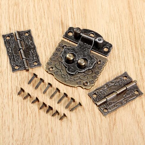 dophee 1 قطعة صندوق النقش الزخرفية غلق بمشبك قفل مزلاج و 2 قطعة مفصلات صغيرة مع مسامير تركيب لصندوق المجوهرات صندوق خشبي صغير صندوق ألعاب صندوق الصدر مجموعة أدوات بيت الدمية in Kuwait