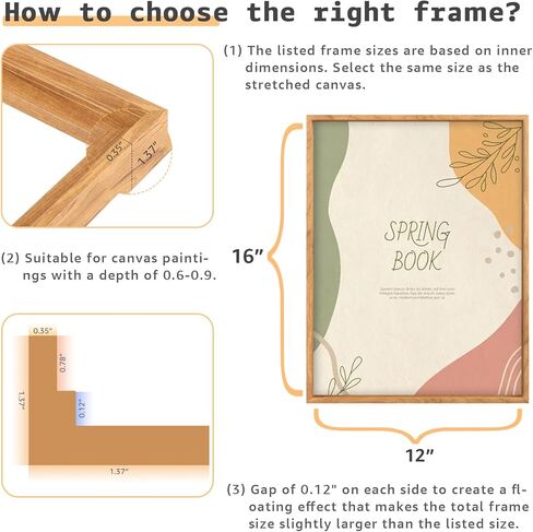 إطار عائم من القماش مكون من قطعتين من Oungy مقاس 12 × 16 بوصة إطار عائم للوحة قماشية للفنانين من القماش لوحة زيتية لتزيين إطار اللوحة الفنية الجدارية، بني داكن in Kuwait
