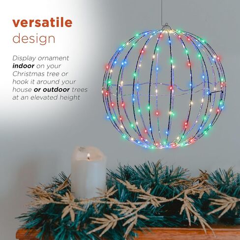 Alpine Corporation 16" H Indoor/Outdoor Foldable Metal Hanging Ornament with Warm White LED Lights in Saudi Arabia
